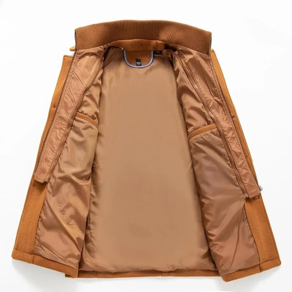 Men's Yellow Wool Blend Coat Warm Winter Trench Coat With Detachable Soft Scarf